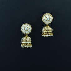 Gold Plated Jhumkis  With Off White Enamel Kundan